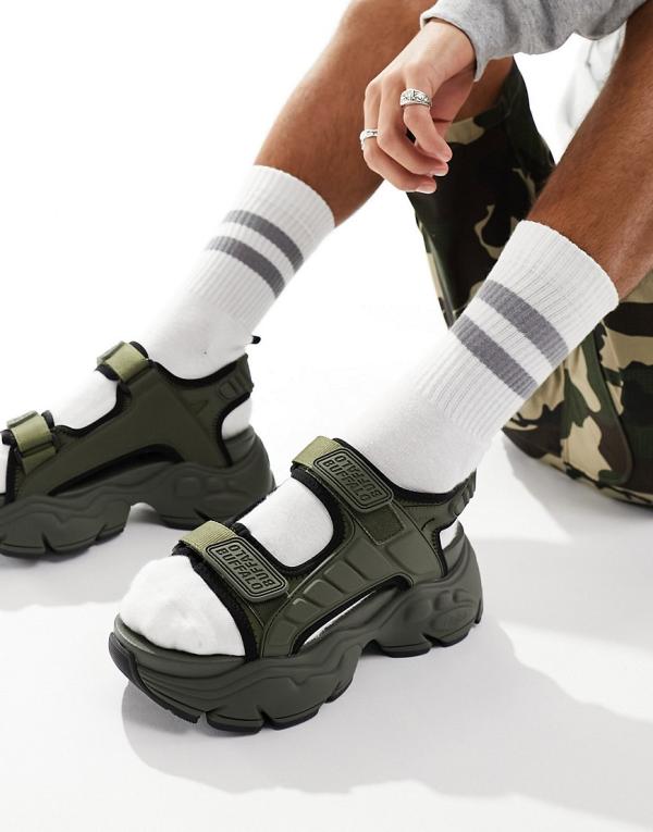 Buffalo Binary Track sandals in khaki-Green