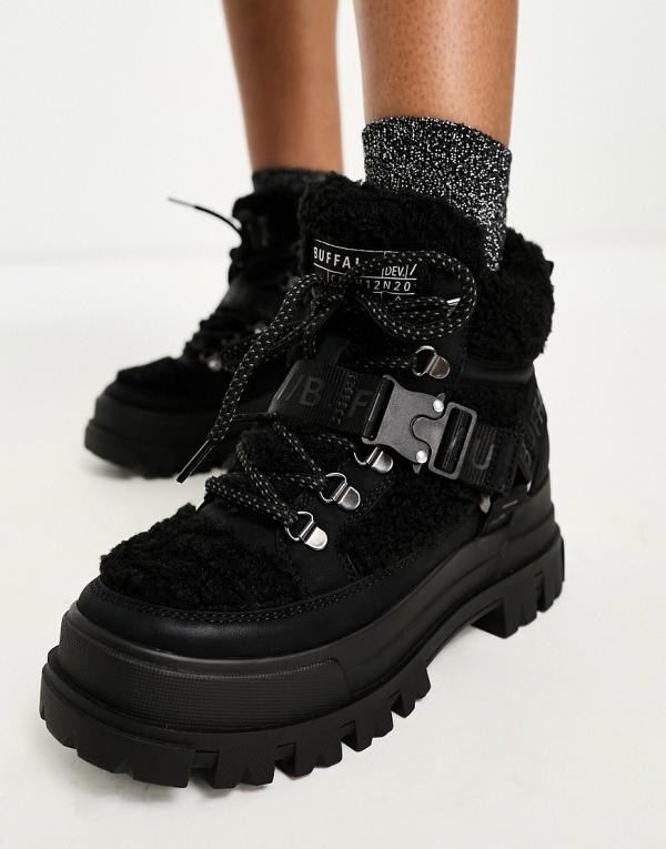Buffalo vegan-friendly borg boots in black