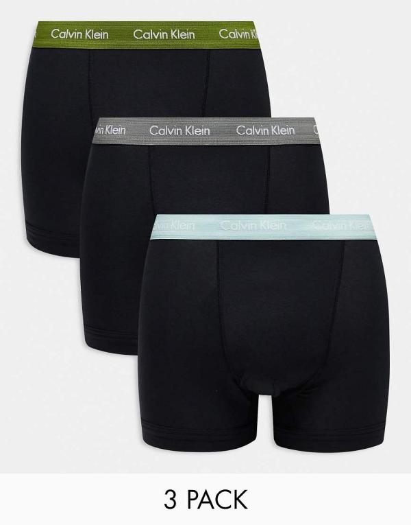 Calvin Klein 3 pack trunks with coloured waistband in black