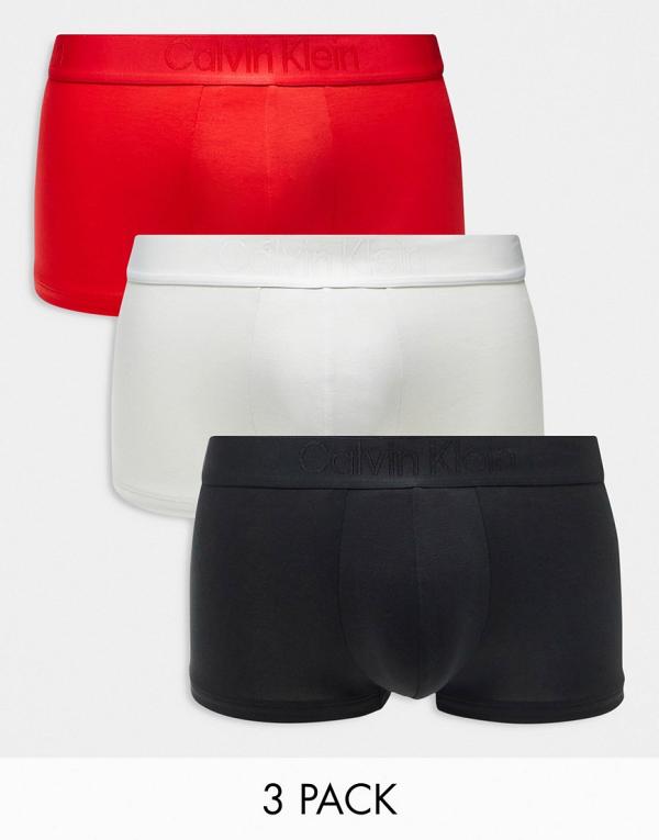 Calvin Klein CK Black 3 pack low rise trunks in black, white and red-Multi