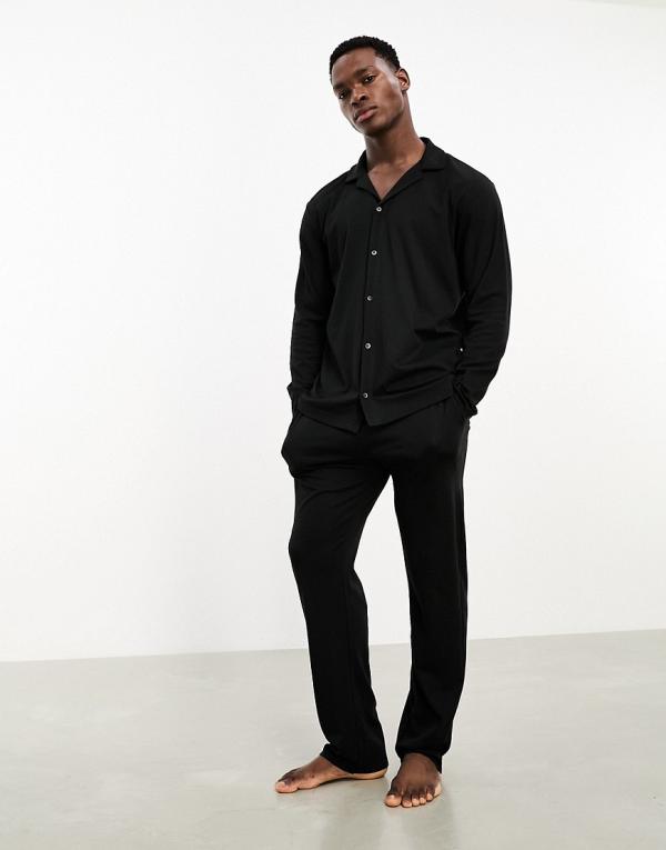 Calvin Klein CK Black button down sleep shirt and pants pyjama set in black