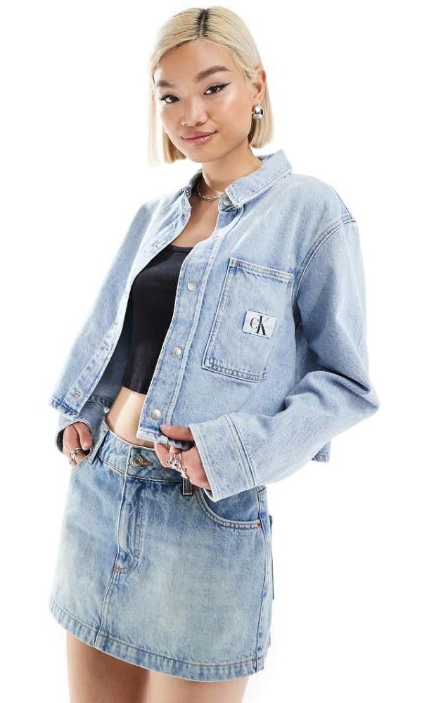 Calvin Klein Jeans boxy denim shirt jacket in light wash-Blue