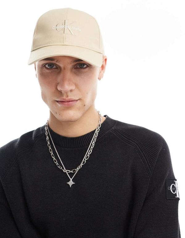 Calvin Klein Jeans logo cap in beige-White