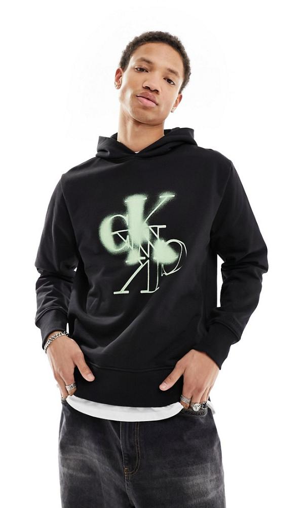 Calvin Klein Jeans mirrored logo hoodie in black