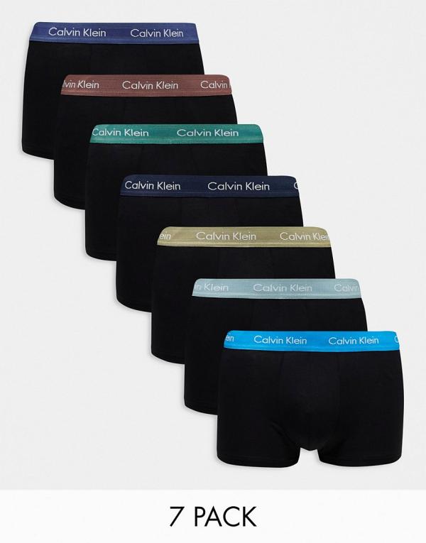 Calvin Klein low rise cotton stretch trunks 7 pack in black with coloured waistband