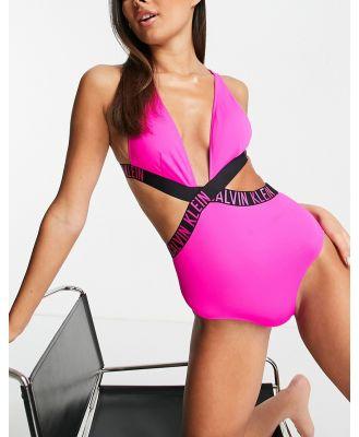 Calvin Klein plunge swimsuit in pink glo