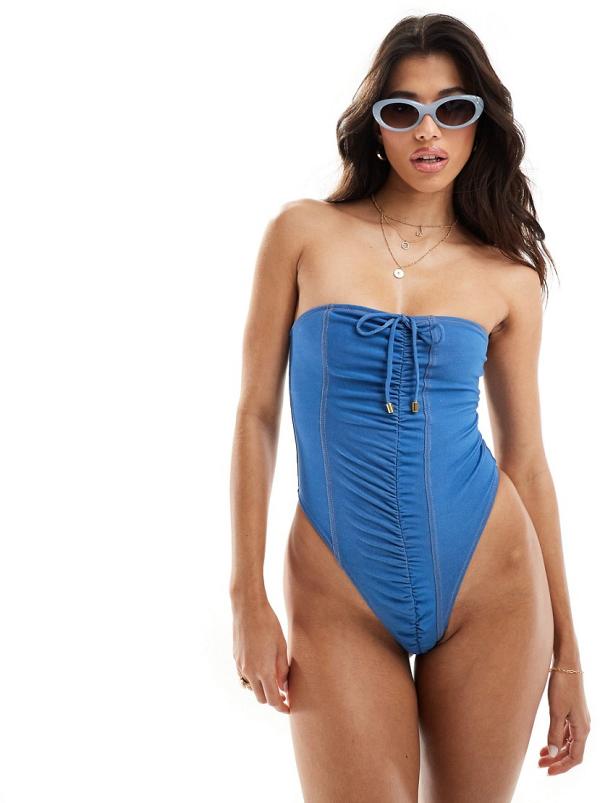 Candypants denim strapless swimsuit in blue