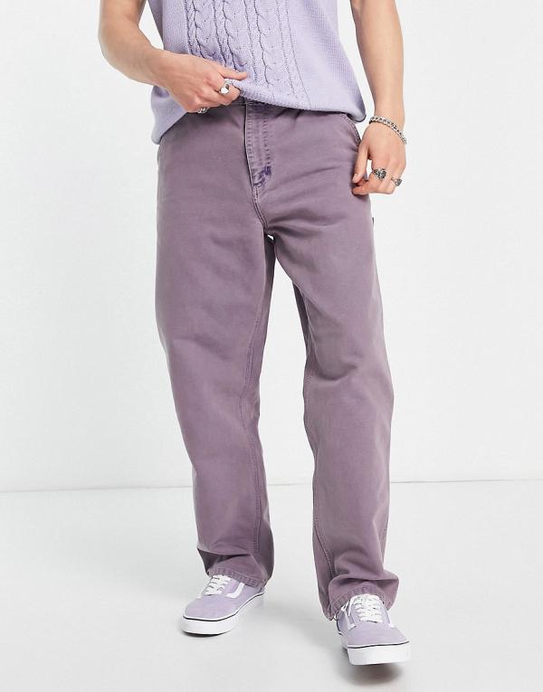 Carhartt WIP single knee worker straight leg pants in washed purple