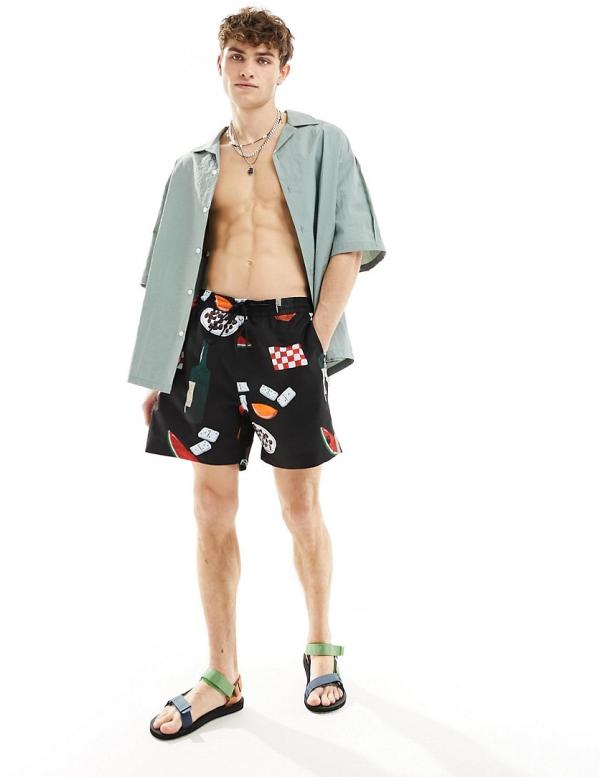 Carhartt WIP Slater dinner print swim shorts in black