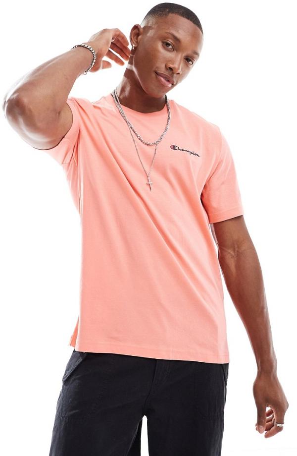 Champion crew neck t-shirt in coral-Pink