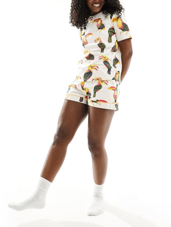 Chelsea Peers cotton t-shirt and shorts set in colourful toucan print-White