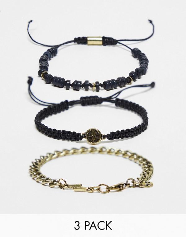 Classics 77 elemental combo 3 pack of beaded bracelets in black and gold