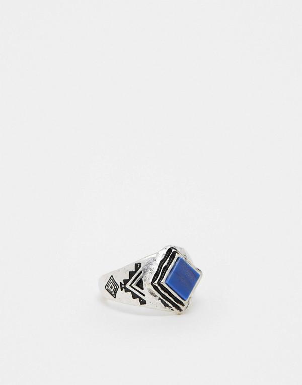 Classics 77 tikal blue stone signet ring in silver tone