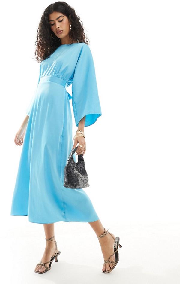 Closet London A-Line kimono midi dress in aqua-Blue