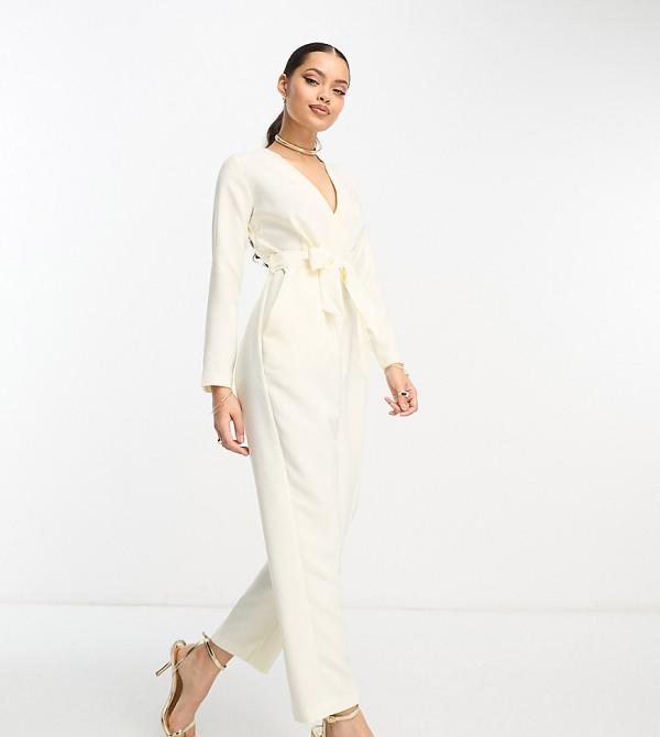 express v neck tie waist jumpsuit