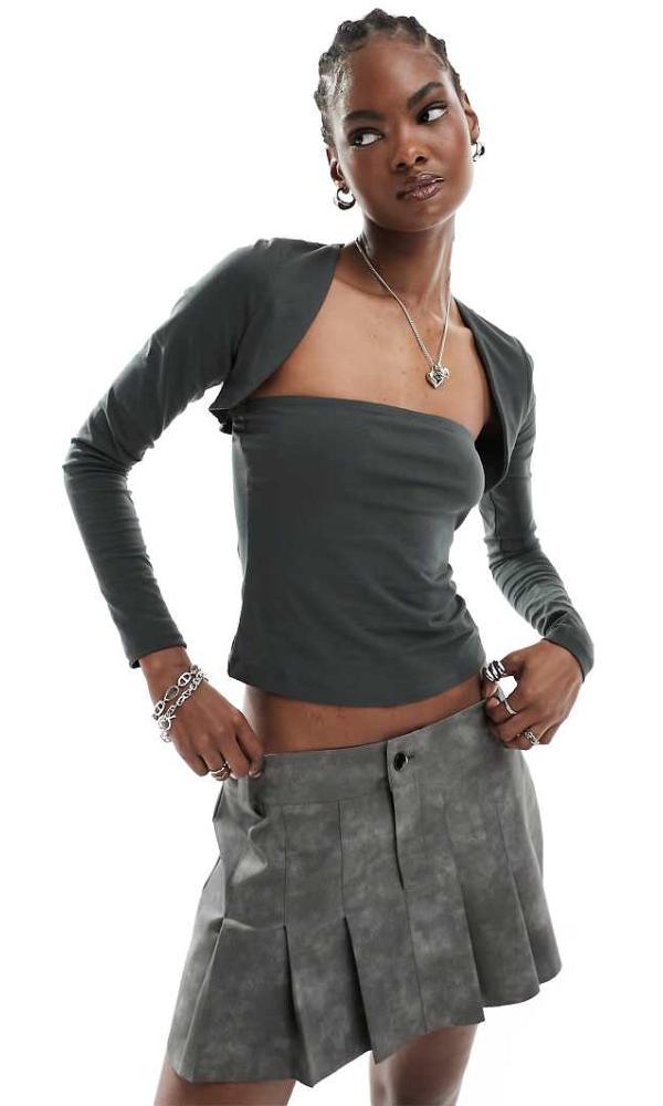 COLLUSION bolero neck long sleeve top in grey