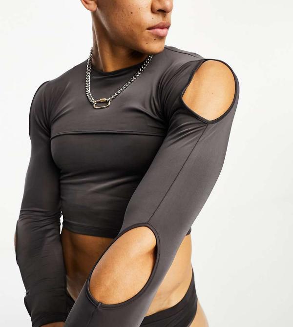 COLLUSION cut out swim top in charcoal-Grey