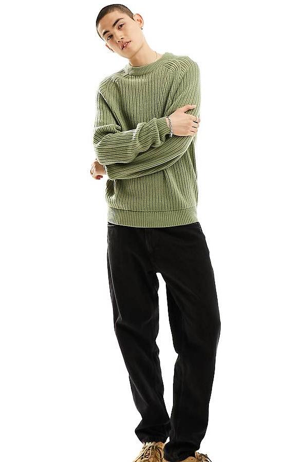 COLLUSION knitted crew neck jumper in light green