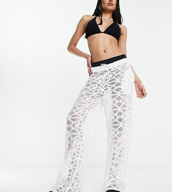 COLLUSION lace beach pants in optic white (part of a set)-Blue