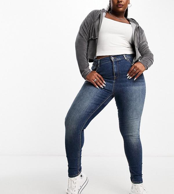 COLLUSION Plus x001 high-waisted skinny jeans in mid blue