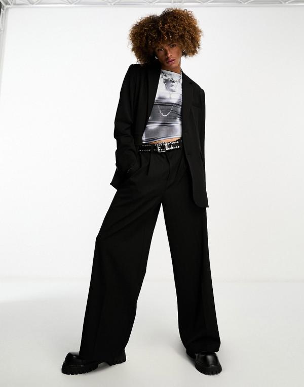 COLLUSION premium suit pants in black pinstripe (part of a set)-Grey