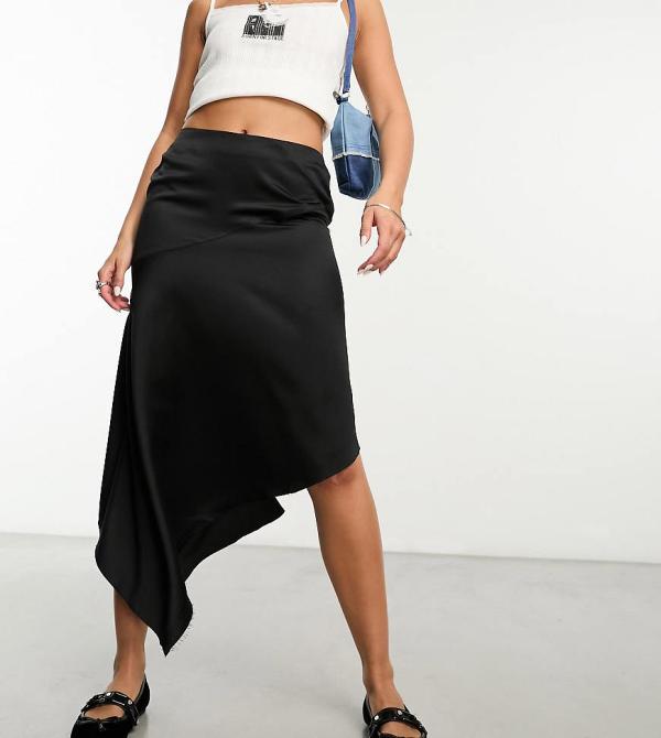 COLLUSION Studios asymmetric satin skirt in black (part of a set)