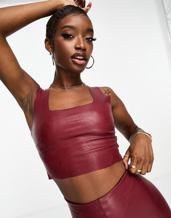 Commando faux leather square neck crop top in red