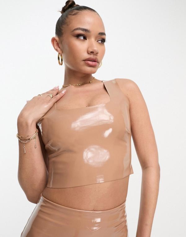 Commando faux patent leather crop top in tan (part of a set)-Brown