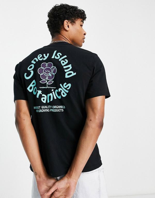 Coney Island Picnic botanicals t-shirt in black with chest and back print