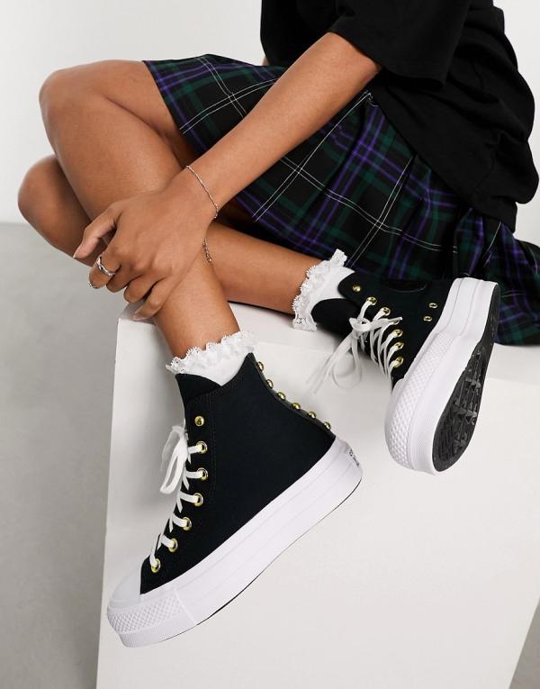 Converse Chuck Taylor All Star Lift Hi studded sneakers in black
