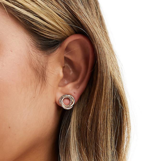 DesignB London circular double stud earrings in gold