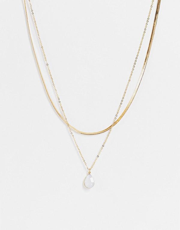 DesignB London multirow necklace with semi precious stone in gold tone