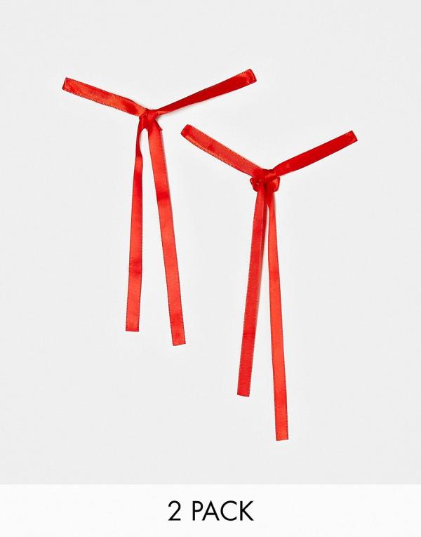 DesignB London pack of 2 hair ribbons in bright red
