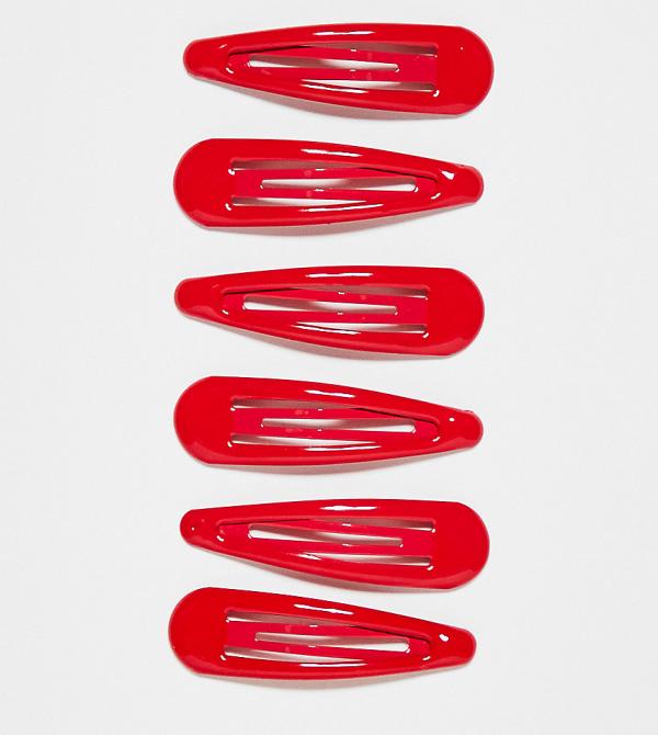 DesignB London pack of 6 snap hair clips in red-Multi