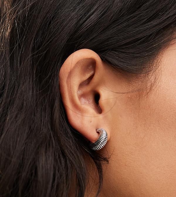 DesignB London twisted mini hoop earrings in silver