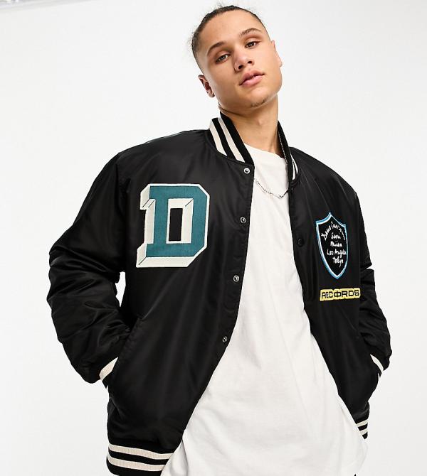 Deus Ex Machina sophomore varsity jacket in black exclusive to ASOS