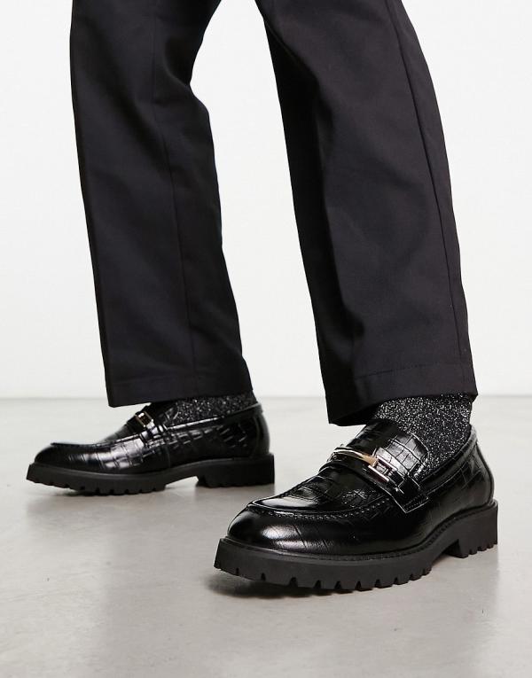 Devil's Advocate croc loafers in black leather