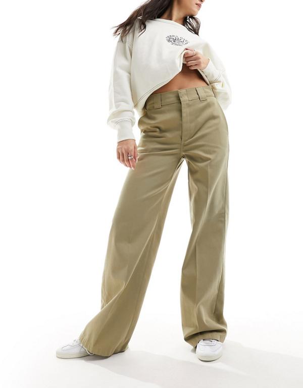 Dickies wide leg work pants in beige tan-Neutral