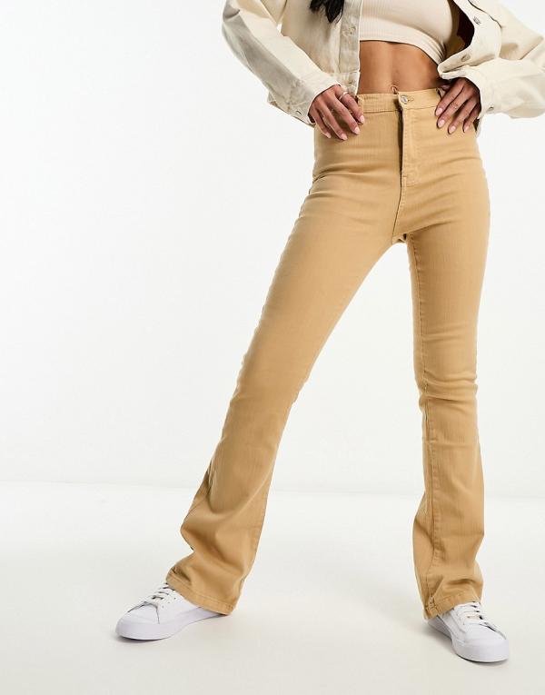 DTT Bianca high waisted wide leg disco jeans in camel-Neutral