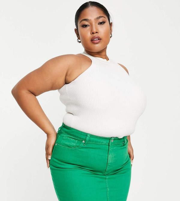 DTT Plus Gabby high-waist denim skirt in green