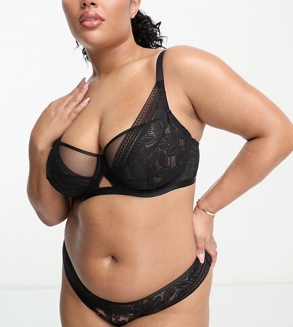 Dorina Curve Astrid non padded bra with lace detailing in black