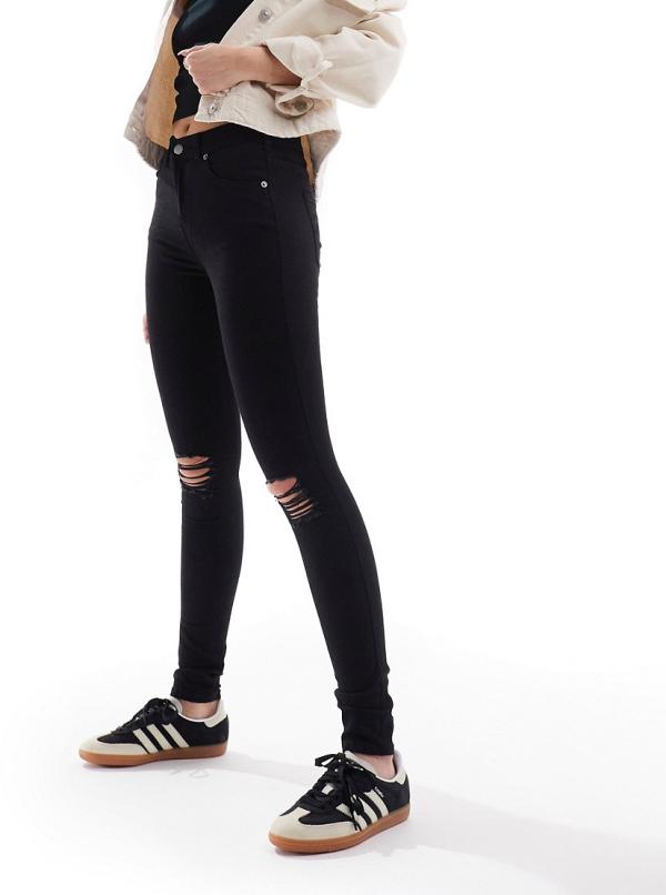 Dr Denim Lexy skinny fit mid waist with ripped knees in clean black wash