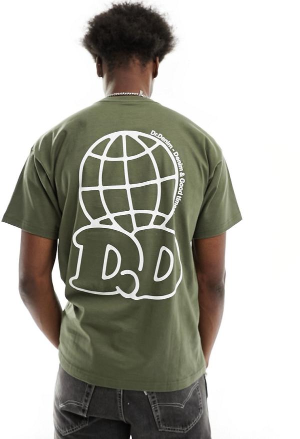 Dr Denim Trooper relaxed fit t-shirt with logo back print in khaki-Green