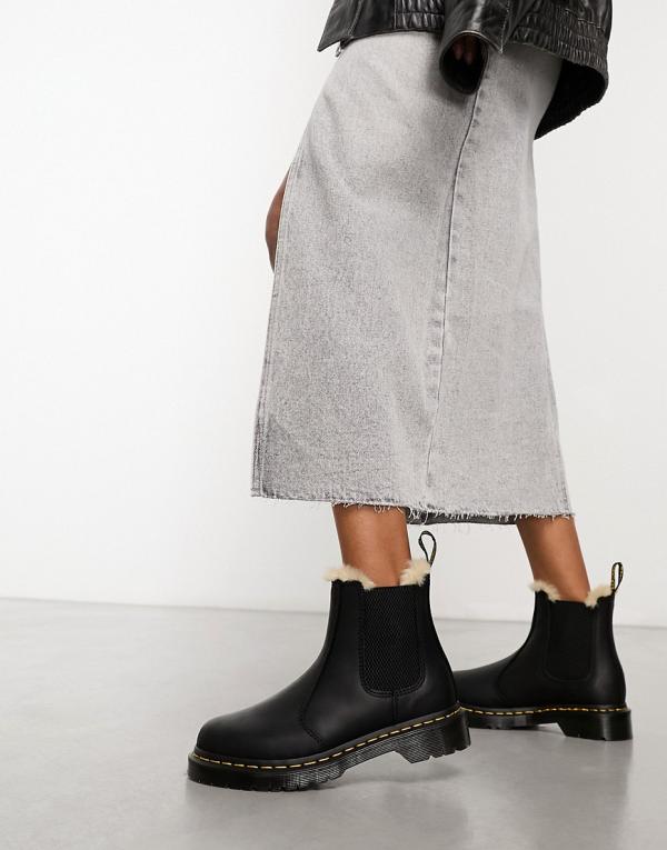 Dr Martens 2976 Leonore faux fur lined chelsea boots in black leather
