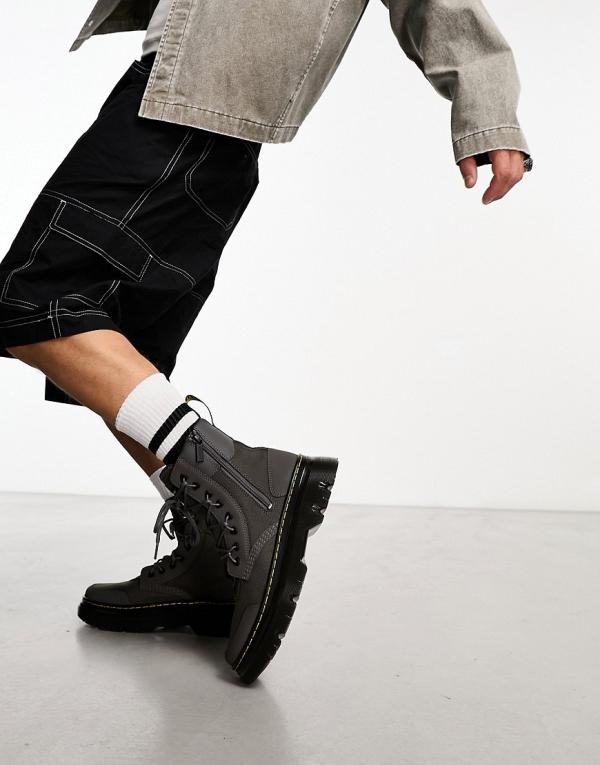 Dr Martens Tarik zip 8 eye boots in gunmetal leather-Grey
