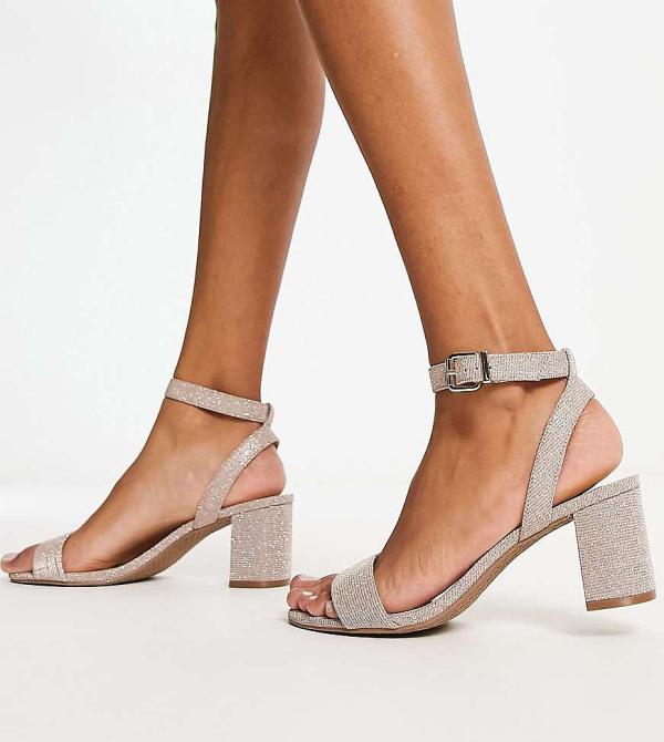 Dune London Wide Fit block heel sandals in rose gold