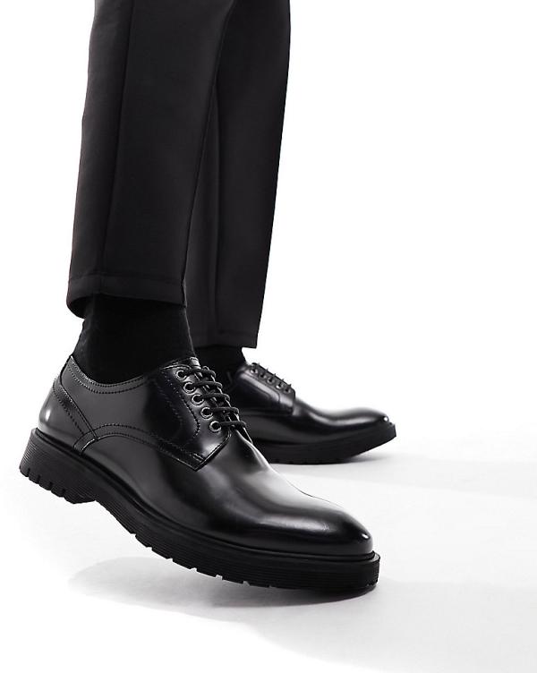 Dune Wide Fit chunky leather brogues in black patent