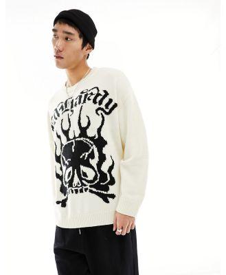 Ed Hardy jacquard knit jumper with contrast gothic logo and skull print-White