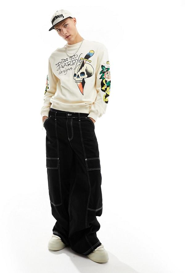 Ed Hardy relaxed sweatshirt with skull graphic front-White