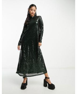 Edited long sleeve maxi dress in emerald sequin-Green